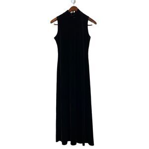 Vintage Black Mock Neck Velour Maxi Dress Sleeveless Goth Whimsical Fairy Core